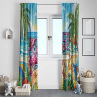 Flamingo Aloha Hawaii Window Curtain It's 5 O’Clock Somewhere Tropical Vibes - Wonder Print Shop