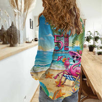 Flamingo Aloha Hawaii Women Casual Shirt It's 5 O’Clock Somewhere Tropical Vibes - Wonder Print Shop