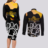 Custom International Dog Day Couples Matching Long Sleeve Bodycon Dress and Long Sleeve Button Shirts Dogs Are The Magicians Of The Universe - Wonder Print Shop