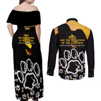 Custom International Dog Day Couples Matching Off Shoulder Maxi Dress and Long Sleeve Button Shirts Dogs Are The Magicians Of The Universe - Wonder Print Shop