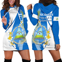 Nicaragua Independence Day Hoodie Dress Nicaraguan Coat of Arms With Sacuanjoche Flowers - Wonder Print Shop