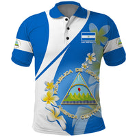 Nicaragua Independence Day Polo Shirt Nicaraguan Coat of Arms With Sacuanjoche Flowers - Wonder Print Shop