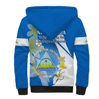 Nicaragua Independence Day Sherpa Hoodie Nicaraguan Coat of Arms With Sacuanjoche Flowers - Wonder Print Shop