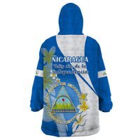 Nicaragua Independence Day Wearable Blanket Hoodie Nicaraguan Coat of Arms With Sacuanjoche Flowers - Wonder Print Shop