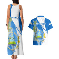 Custom Nicaragua Independence Day Couples Matching Tank Maxi Dress And Hawaiian Shirt Nicaraguan Coat of Arms With Sacuanjoche Flowers - Wonder Print Shop