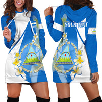 Custom Nicaragua Independence Day Hoodie Dress Nicaraguan Coat of Arms With Sacuanjoche Flowers - Wonder Print Shop