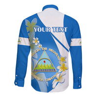 Custom Nicaragua Independence Day Long Sleeve Button Shirt Nicaraguan Coat of Arms With Sacuanjoche Flowers - Wonder Print Shop