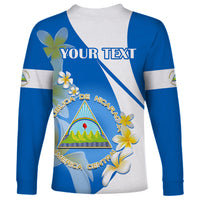 Custom Nicaragua Independence Day Long Sleeve Shirt Nicaraguan Coat of Arms With Sacuanjoche Flowers - Wonder Print Shop