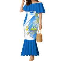 Custom Nicaragua Independence Day Mermaid Dress Nicaraguan Coat of Arms With Sacuanjoche Flowers - Wonder Print Shop