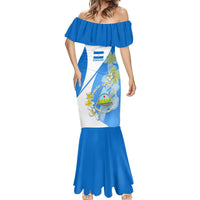 Custom Nicaragua Independence Day Mermaid Dress Nicaraguan Coat of Arms With Sacuanjoche Flowers - Wonder Print Shop