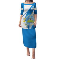 Custom Nicaragua Independence Day Puletasi Nicaraguan Coat of Arms With Sacuanjoche Flowers - Wonder Print Shop