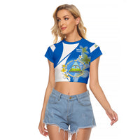 Custom Nicaragua Independence Day Raglan Cropped T Shirt Nicaraguan Coat of Arms With Sacuanjoche Flowers - Wonder Print Shop