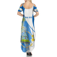 Custom Nicaragua Independence Day Summer Maxi Dress Nicaraguan Coat of Arms With Sacuanjoche Flowers - Wonder Print Shop