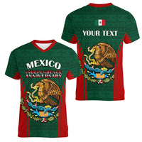 Custom Mexico Independence Day Women V Neck T Shirt Happy 213th Anniversary Mexican Proud - Wonder Print Shop