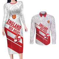 England Rugby Custom Couples Matching Long Sleeve Bodycon Dress and Long Sleeve Button Shirt 2025 Come On Red Roses - Wonder Print Shop