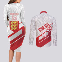 England Rugby Custom Couples Matching Long Sleeve Bodycon Dress and Long Sleeve Button Shirt 2025 Come On Red Roses - Wonder Print Shop