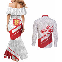 England Rugby Custom Couples Matching Mermaid Dress and Long Sleeve Button Shirt 2025 Come On Red Roses - Wonder Print Shop