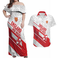 England Rugby Custom Couples Matching Off Shoulder Maxi Dress and Hawaiian Shirt 2025 Come On Red Roses - Wonder Print Shop