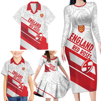England Rugby Custom Family Matching Long Sleeve Bodycon Dress and Hawaiian Shirt 2025 Come On Red Roses - Wonder Print Shop