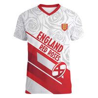 England Rugby Custom Women V-Neck T-Shirt 2025 Come On Red Roses - Wonder Print Shop