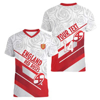England Rugby Custom Women V-Neck T-Shirt 2025 Come On Red Roses - Wonder Print Shop