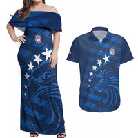 United States Rugby Custom Couples Matching Off Shoulder Maxi Dress and Hawaiian Shirt USA Eagle Go Champions - Wonder Print Shop
