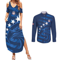 United States Rugby Custom Couples Matching Summer Maxi Dress and Long Sleeve Button Shirt USA Eagle Go Champions - Wonder Print Shop
