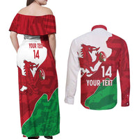 Wales Rugby Custom Couples Matching Off Shoulder Maxi Dress and Long Sleeve Button Shirt Go Cymru Yma O Hyd - Wonder Print Shop