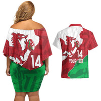 Wales Rugby Custom Couples Matching Off Shoulder Short Dress and Hawaiian Shirt Go Cymru Yma O Hyd - Wonder Print Shop