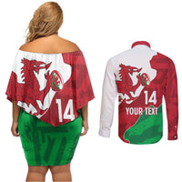 Wales Rugby Custom Couples Matching Off Shoulder Short Dress and Long Sleeve Button Shirt Go Cymru Yma O Hyd - Wonder Print Shop