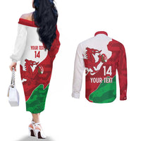 Wales Rugby Custom Couples Matching Off The Shoulder Long Sleeve Dress and Long Sleeve Button Shirt Go Cymru Yma O Hyd - Wonder Print Shop