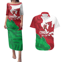 Wales Rugby Custom Couples Matching Puletasi and Hawaiian Shirt Go Cymru Yma O Hyd - Wonder Print Shop