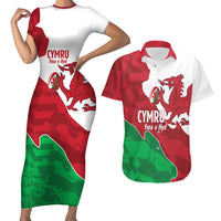 Wales Rugby Custom Couples Matching Short Sleeve Bodycon Dress and Hawaiian Shirt Go Cymru Yma O Hyd - Wonder Print Shop