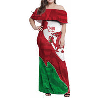 Wales Rugby Custom Family Matching Off Shoulder Maxi Dress and Hawaiian Shirt Go Cymru Yma O Hyd - Wonder Print Shop