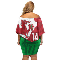 Wales Rugby Custom Family Matching Off Shoulder Short Dress and Hawaiian Shirt Go Cymru Yma O Hyd - Wonder Print Shop
