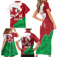 Wales Rugby Custom Family Matching Short Sleeve Bodycon Dress and Hawaiian Shirt Go Cymru Yma O Hyd - Wonder Print Shop