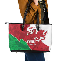 Wales Rugby Custom Leather Tote Bag Go Cymru Yma O Hyd - Wonder Print Shop