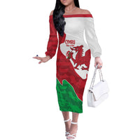 Wales Rugby Custom Off The Shoulder Long Sleeve Dress Go Cymru Yma O Hyd - Wonder Print Shop