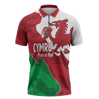 Wales Rugby Custom Zipper Polo Shirt Go Cymru Yma O Hyd - Wonder Print Shop