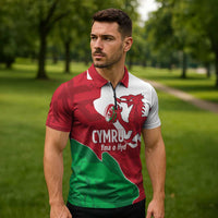 Wales Rugby Custom Zipper Polo Shirt Go Cymru Yma O Hyd - Wonder Print Shop