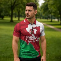 Wales Rugby Custom Zipper Polo Shirt Go Cymru Yma O Hyd - Wonder Print Shop