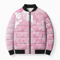 Scotland Rugby Custom Bomber Puffer Jacket Go Scottish Thistle Pink Version - Wonder Print Shop