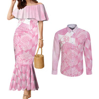 Scotland Rugby Custom Couples Matching Mermaid Dress and Long Sleeve Button Shirt Go Scottish Thistle Pink Version - Wonder Print Shop