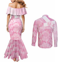 Scotland Rugby Custom Couples Matching Mermaid Dress and Long Sleeve Button Shirt Go Scottish Thistle Pink Version - Wonder Print Shop