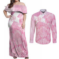 Scotland Rugby Custom Couples Matching Off Shoulder Maxi Dress and Long Sleeve Button Shirt Go Scottish Thistle Pink Version - Wonder Print Shop