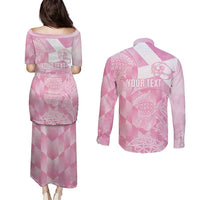 Scotland Rugby Custom Couples Matching Puletasi and Long Sleeve Button Shirt Go Scottish Thistle Pink Version - Wonder Print Shop