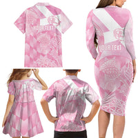 Scotland Rugby Custom Family Matching Long Sleeve Bodycon Dress and Hawaiian Shirt Go Scottish Thistle Pink Version - Wonder Print Shop