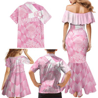 Scotland Rugby Custom Family Matching Mermaid Dress and Hawaiian Shirt Go Scottish Thistle Pink Version - Wonder Print Shop