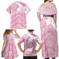 Scotland Rugby Custom Family Matching Off Shoulder Maxi Dress and Hawaiian Shirt Go Scottish Thistle Pink Version - Wonder Print Shop