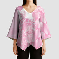 Scotland Rugby Custom Kimono Sleeve Blouse Go Scottish Thistle Pink Version - Wonder Print Shop